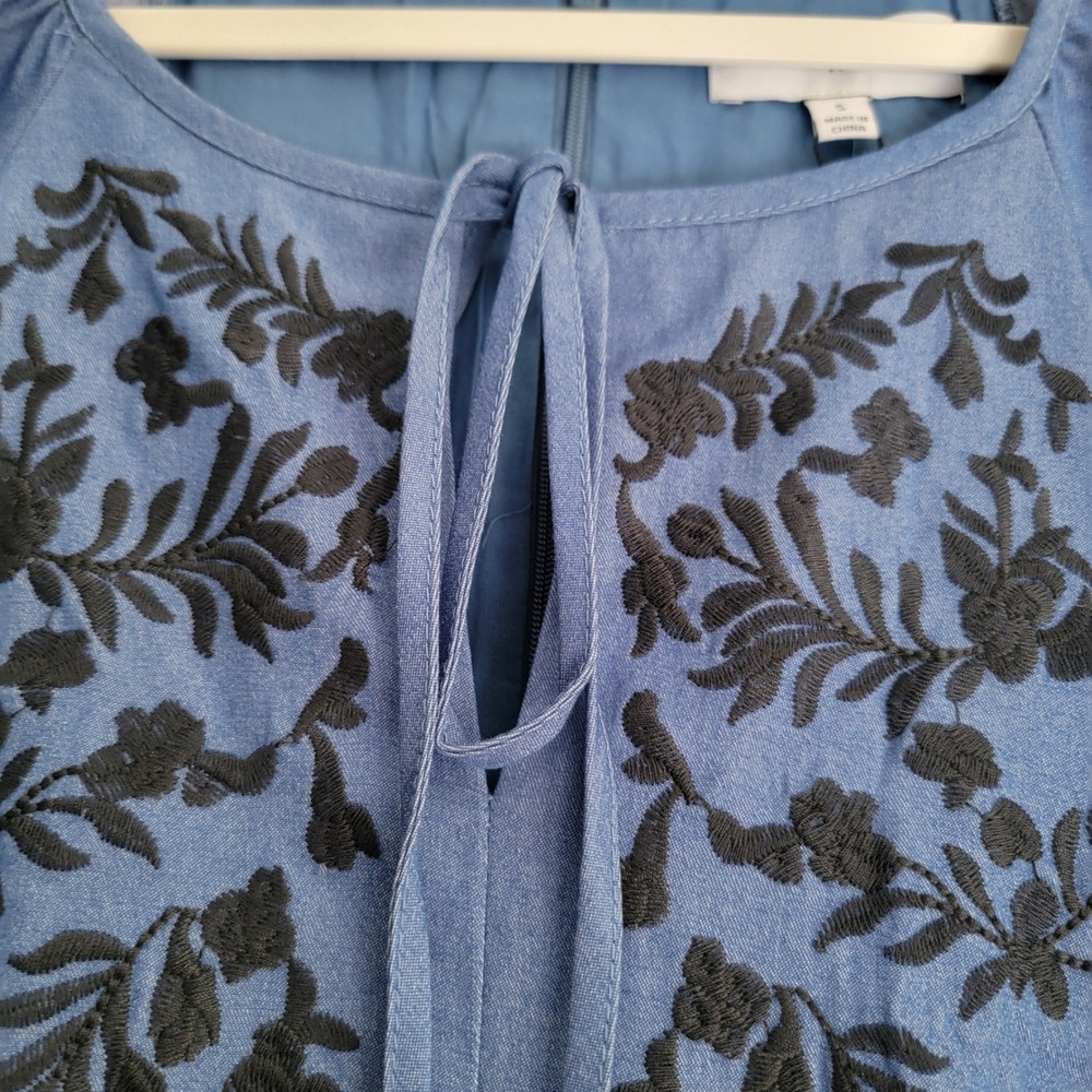 NWT Lost + Wander Riviera Midi Dress Blue Embroidered A-line Tiered Pocket Small - Picture 15 of 16